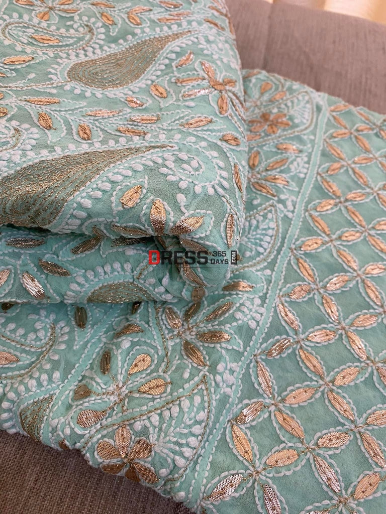 Sea Green Chikankari Gota Patti Lehenga Set