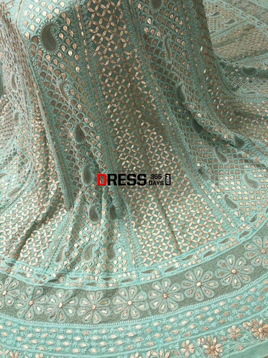 Sea Green Chikankari Lehenga Set With Gota Patti Work