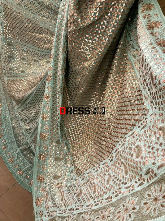 Sea Green Chikankari Lehenga Set With Gota Patti Work