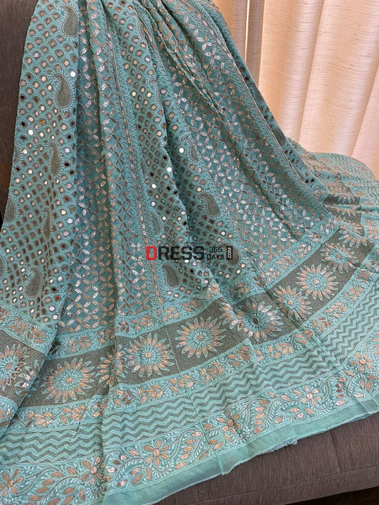 Sea Green Chikankari Mirror & Gota Patti Lehenga Skirt (Only Skirt)