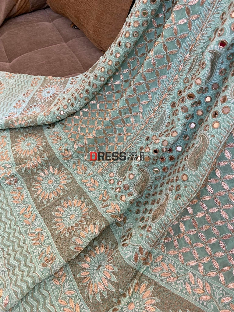Sea Green Chikankari Mirror & Gota Patti Lehenga Skirt (Only Skirt)