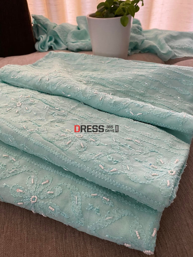 Sea Green Chikankari Pearl Kurta Dupatta Set Suits