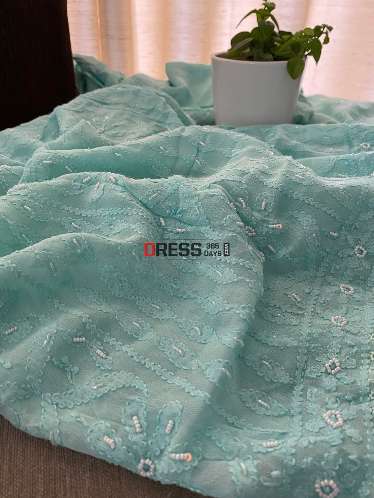 Sea Green Chikankari Pearl Kurta Dupatta Set Suits