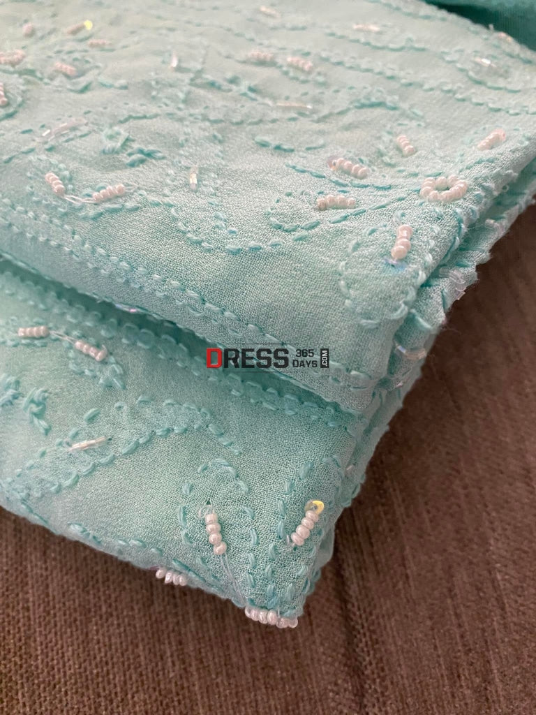 Sea Green Chikankari Pearl Kurta Dupatta Set Suits