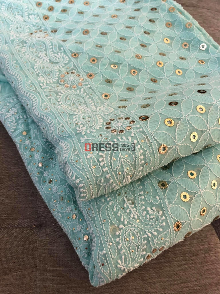 Sea Green Chikankari & Ring Mukaish Saree