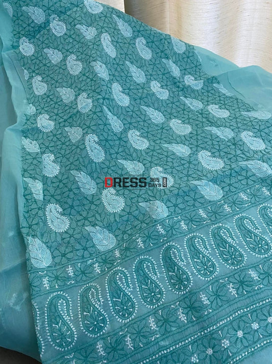 Sea Green Cotton Chikankari Kurti Fabric (Kurti Only) Fabric