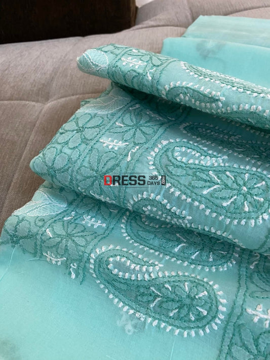 Sea Green Cotton Chikankari Kurti Fabric (Kurti Only) Fabric