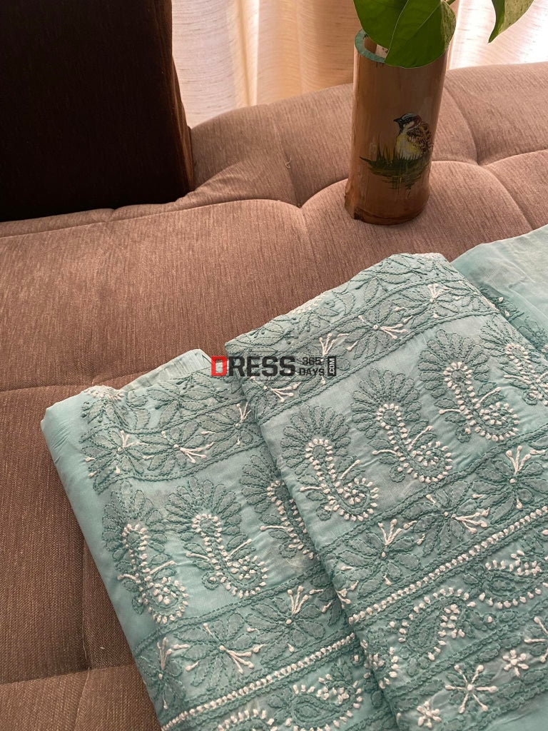Sea Green Cotton Chikankari Kurti Fabric (Kurti Only)