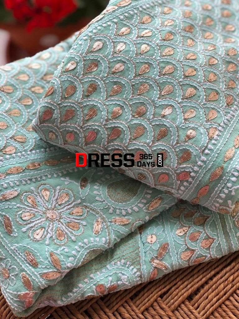 Sea Green Gota Patti Chikankari Lehenga Skirt (Only Skirt)