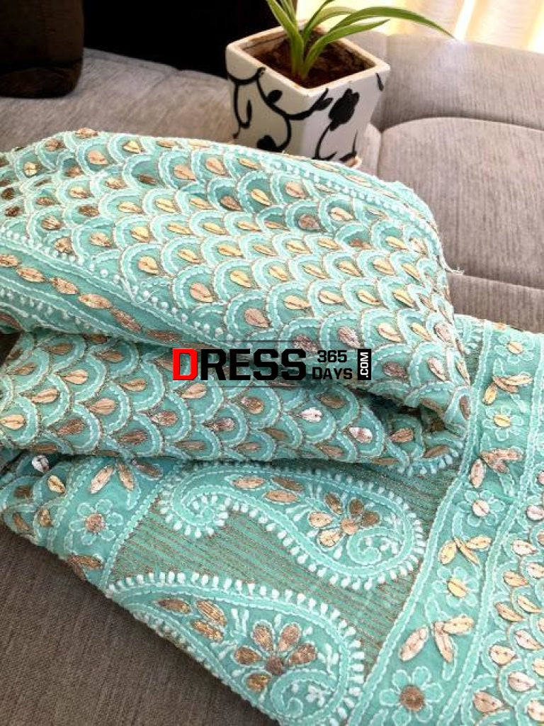 Sea Green Gota Patti Chikankari Lehenga Skirt (Only Skirt)