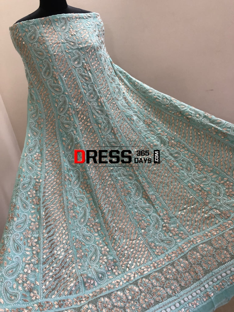 Sea Green Gota Patti Lucknowi Chikankari Anarkali