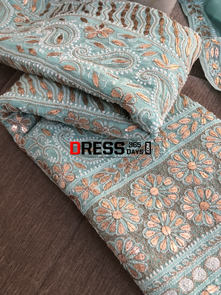 Sea Green Gota Patti Lucknowi Chikankari Anarkali