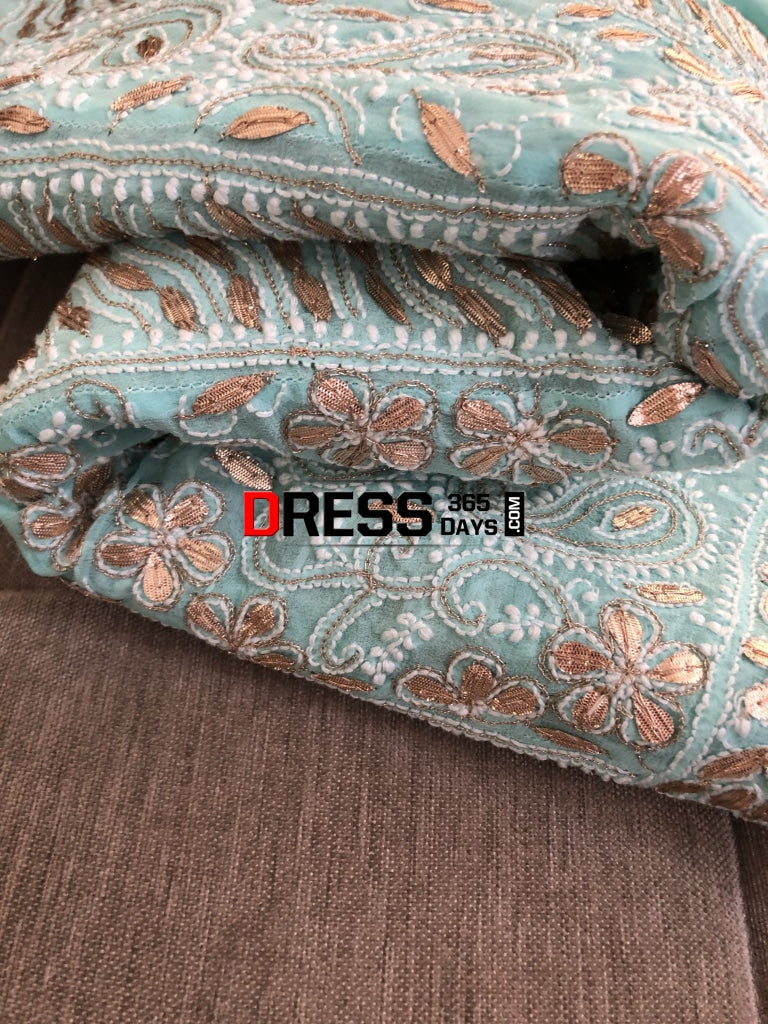 Sea Green Gota Patti Lucknowi Chikankari Anarkali