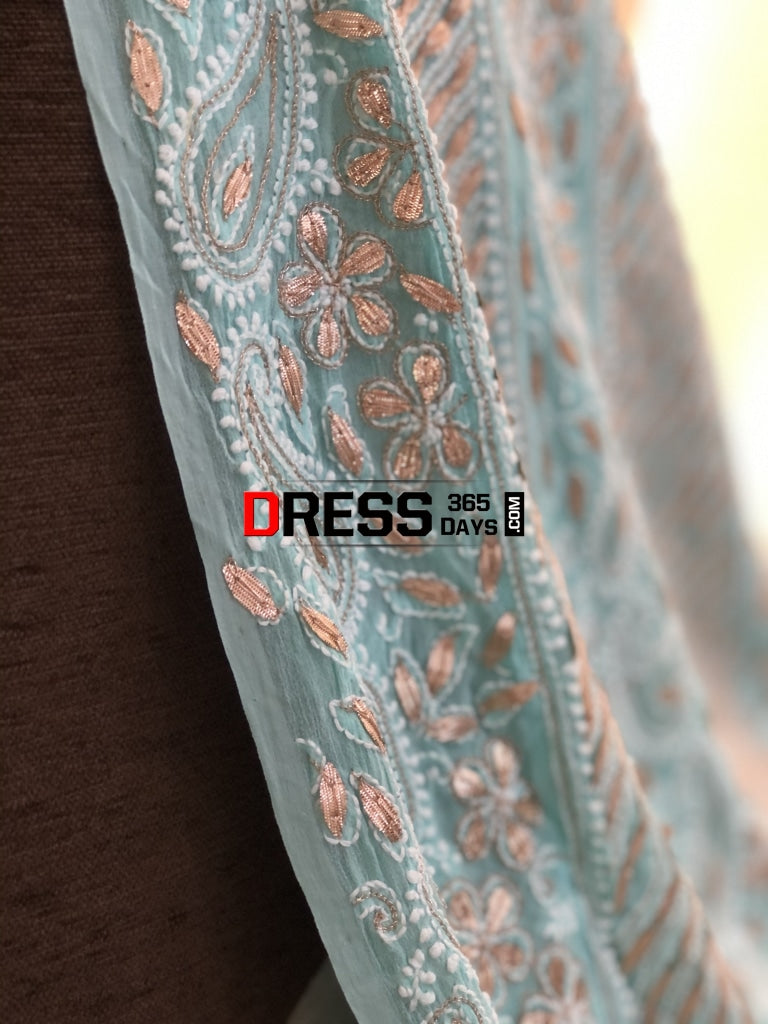 Sea Green Gota Patti Lucknowi Chikankari Anarkali