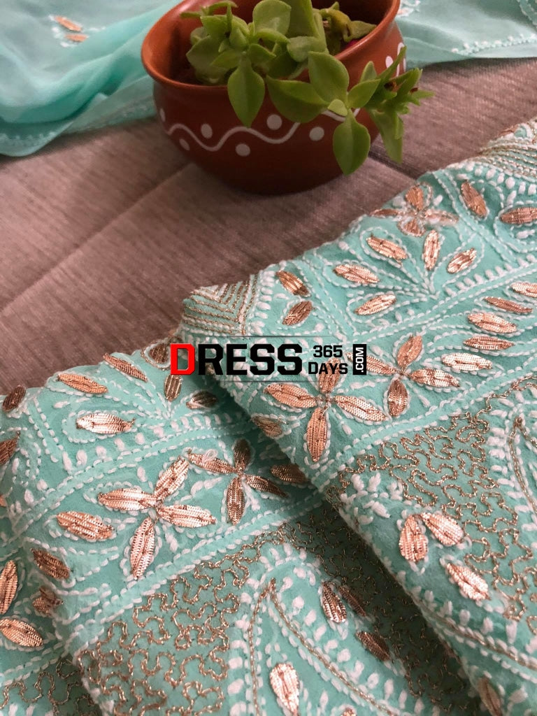 Sea Green Gota Patti Lucknowi Chikankari Suit Suits