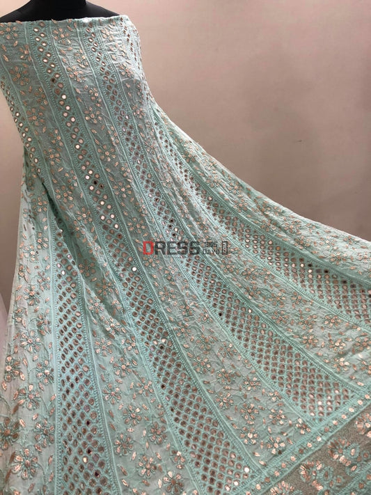 Sea Green Gota Patti & Mirror Work Lucknowi Anarkali Suit Chikankari