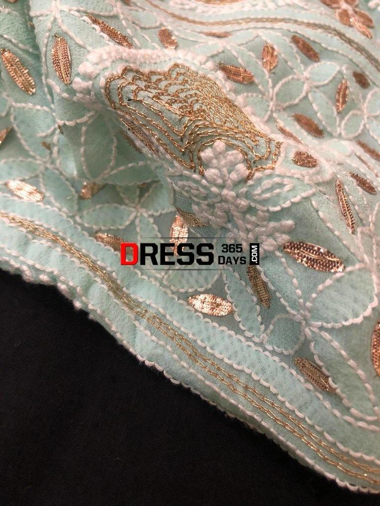 Sea Green Hand Embroidered Chikankari & Gota Patti Saree