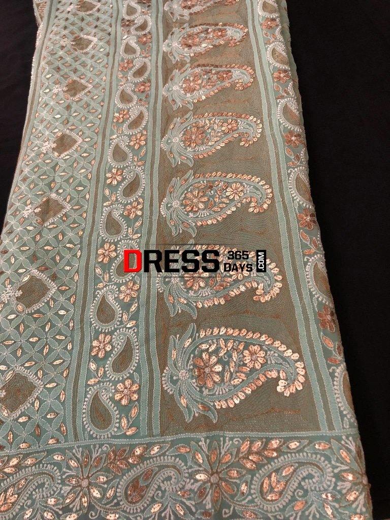 Sea Green Hand Embroidered Chikankari & Gota Patti Saree
