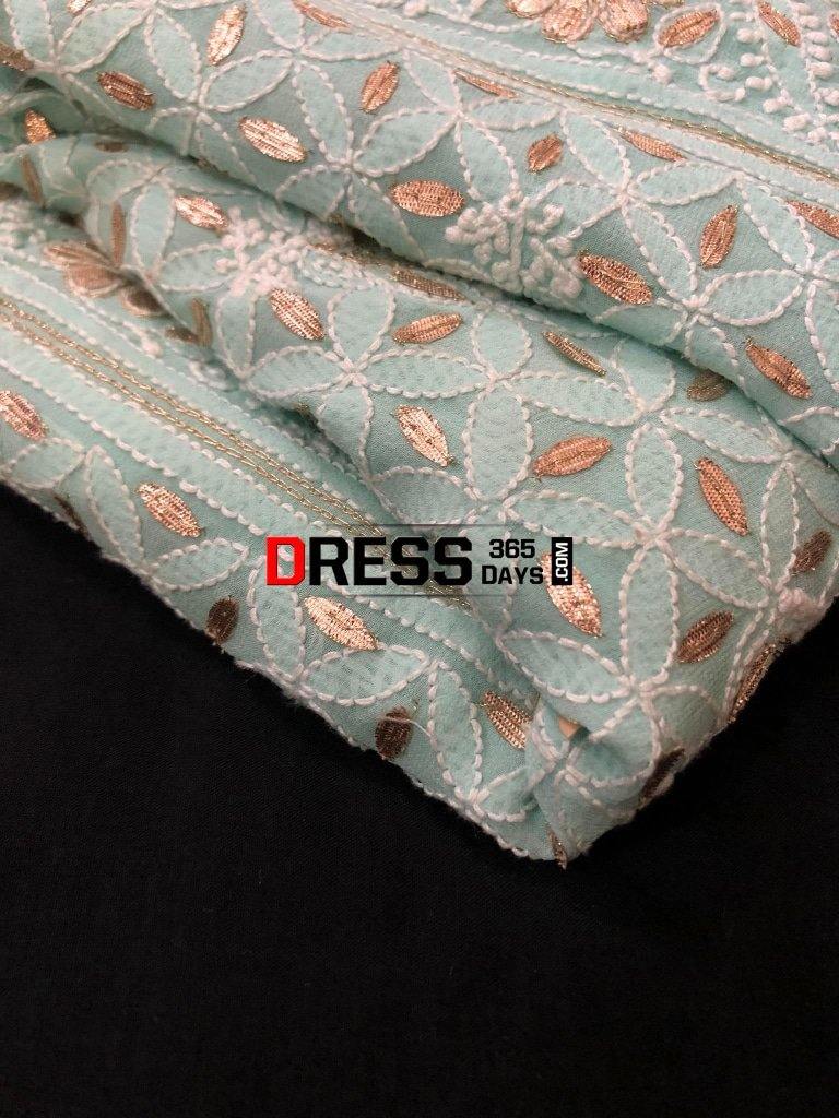 Sea Green Hand Embroidered Chikankari & Gota Patti Saree