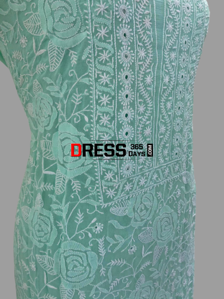 Sea Green Hand Embroidered Fine Chikankari Suit (Three Piece) Suits