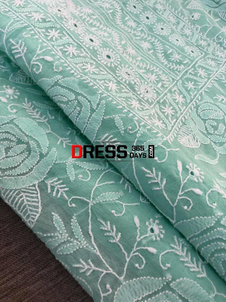Sea Green Hand Embroidered Fine Chikankari Suit (Three Piece) Suits