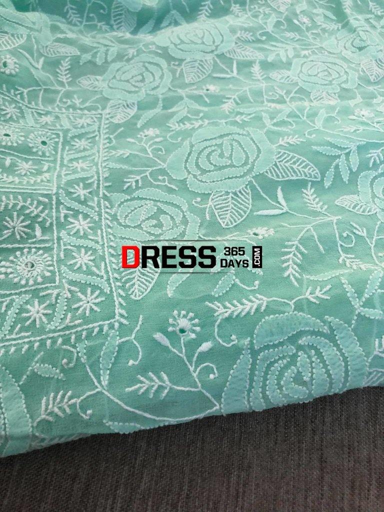 Sea Green Hand Embroidered Fine Chikankari Suit (Three Piece) Suits