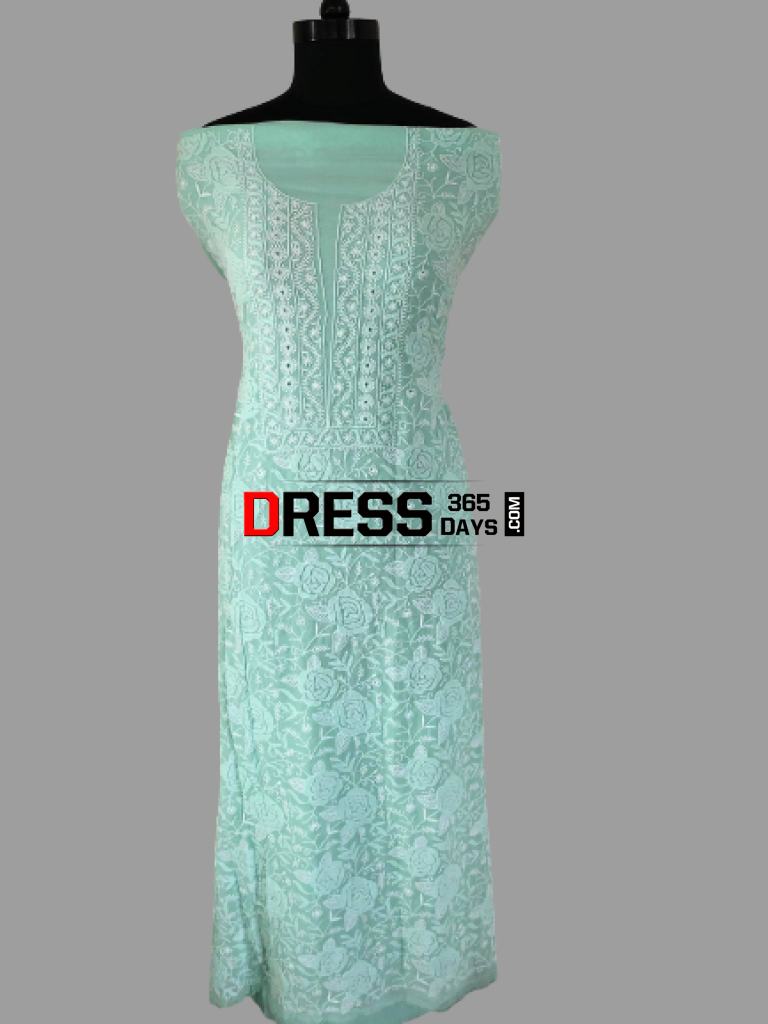 Sea Green Hand Embroidered Fine Chikankari Suit (Three Piece) Suits