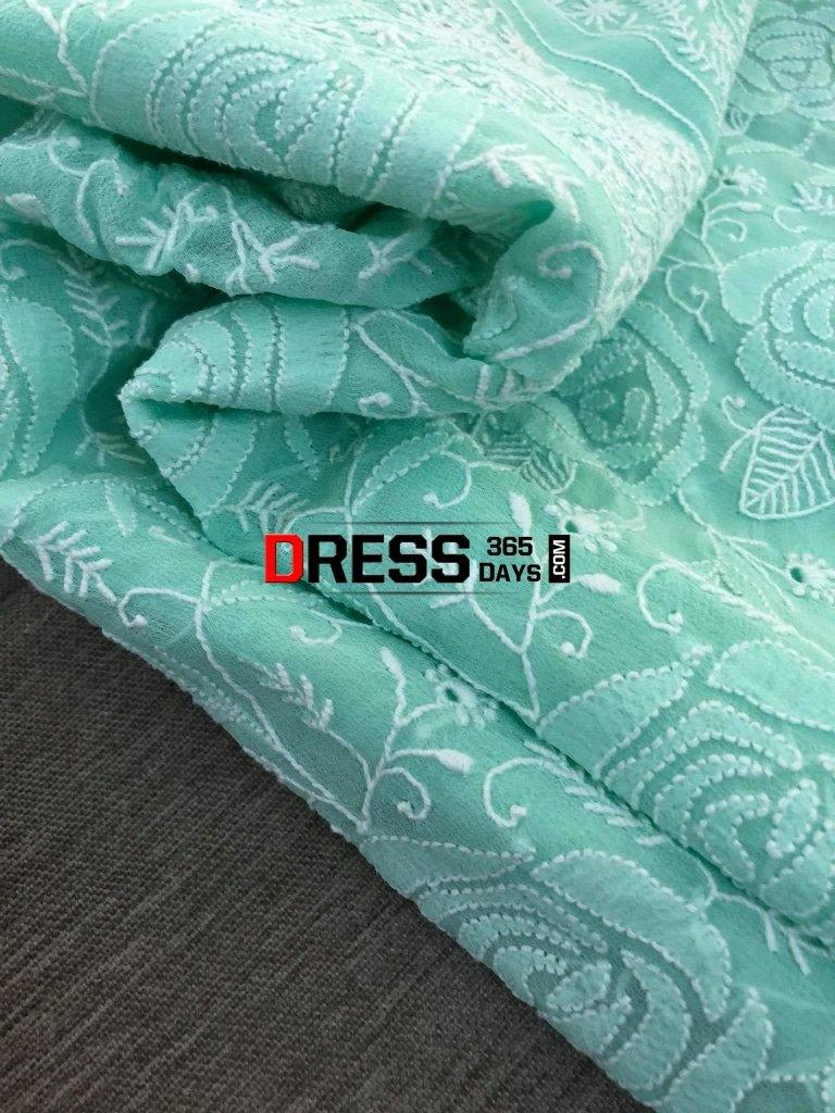 Sea Green Hand Embroidered Fine Chikankari Suit (Three Piece) Suits
