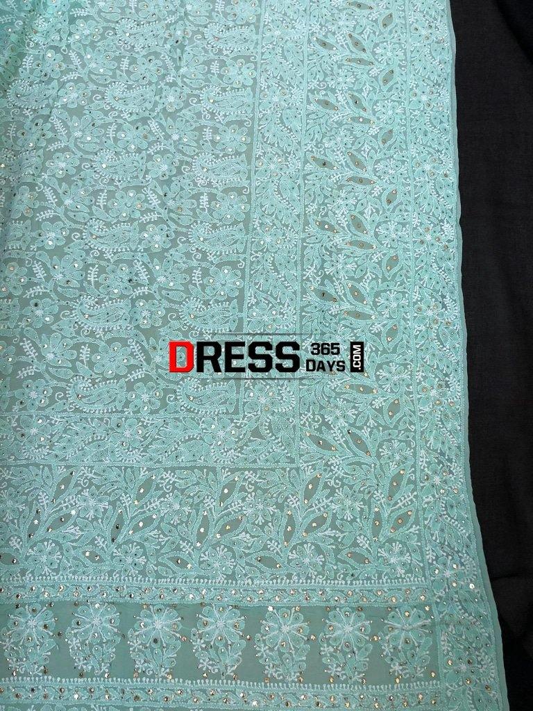 Sea Green Hand Embroidered Mukaish Chikankari Dupatta