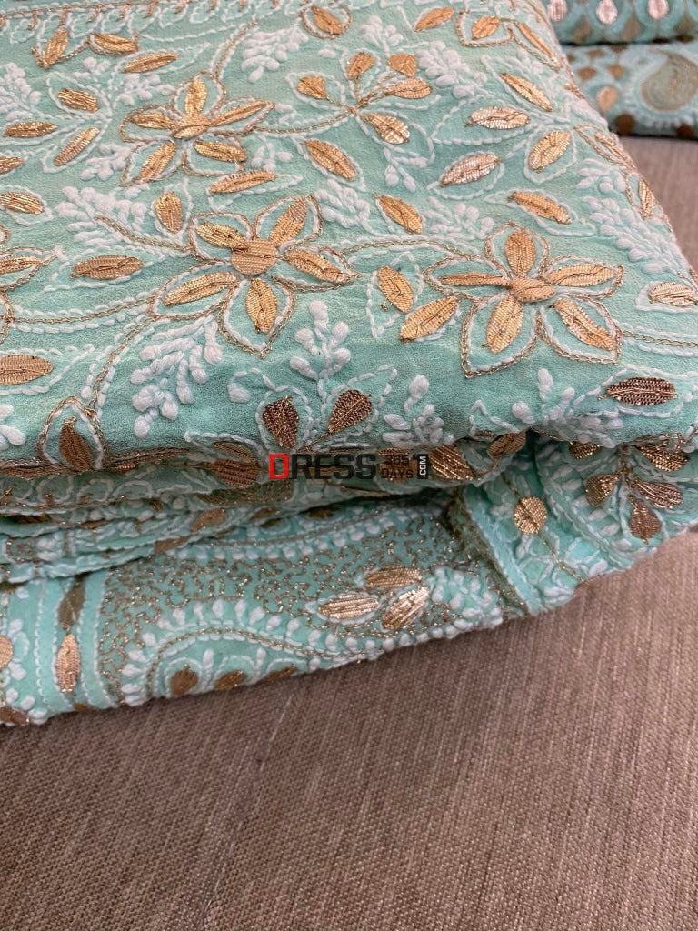 Sea Green Lucknowi Chikankari Gota Patti Lehenga Set