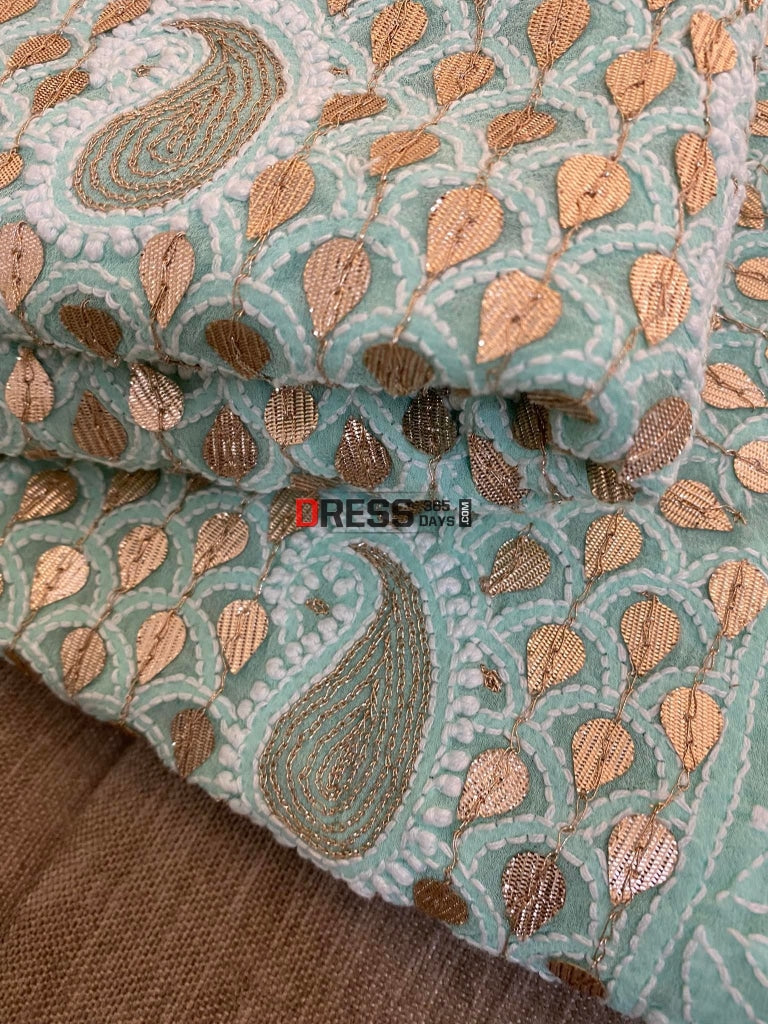 Sea Green Lucknowi Chikankari Gota Patti Lehenga Set