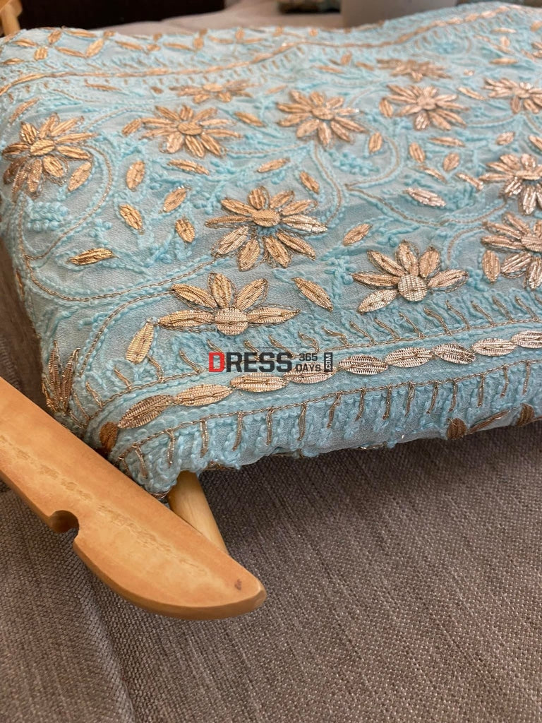 Sea Green Lucknowi Gota Patti Lehenga Set Chikankari