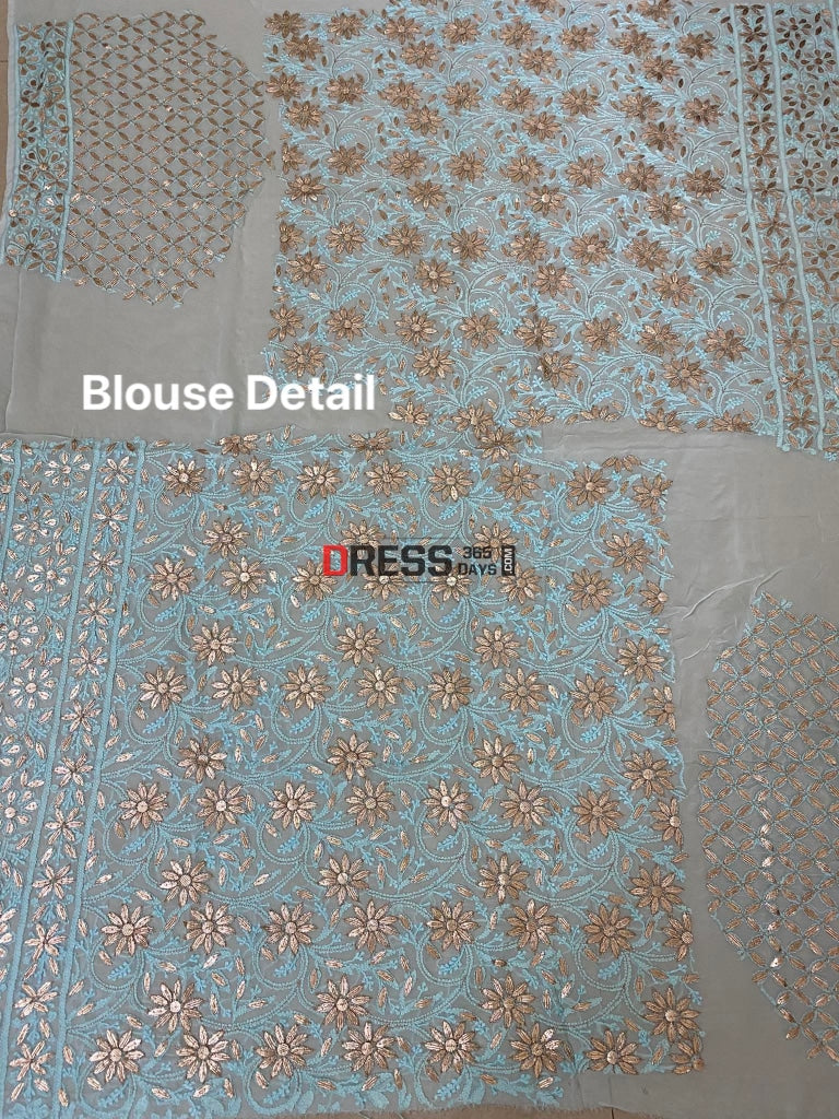 Sea Green Lucknowi Gota Patti Lehenga Set Chikankari