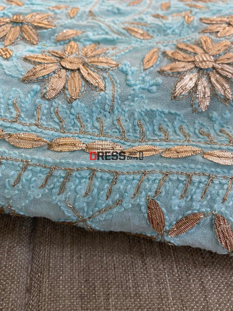 Sea Green Lucknowi Gota Patti Lehenga Set Chikankari