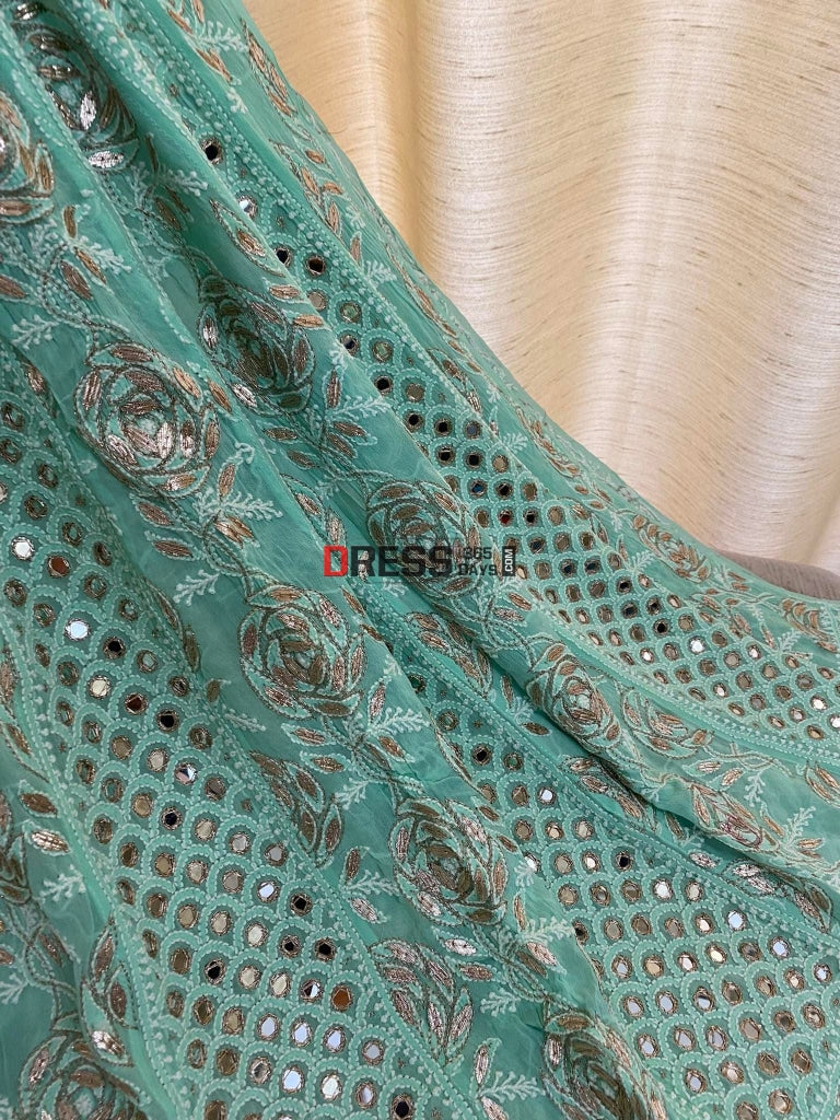 Sea Green Mirror & Gota Patti Chikankari Anarkali