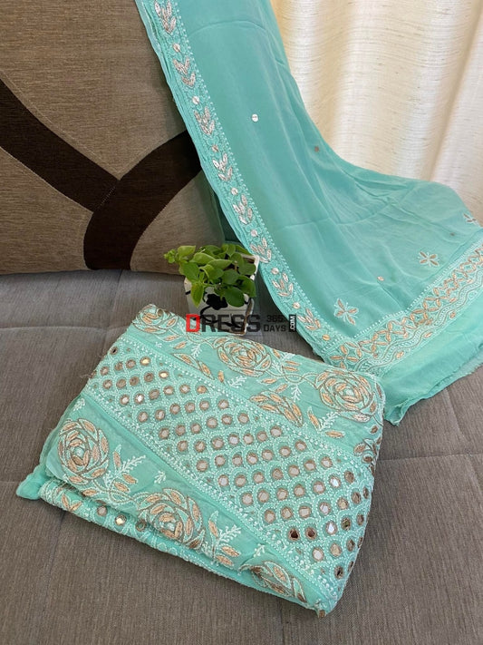 Sea Green Mirror & Gota Patti Chikankari Anarkali