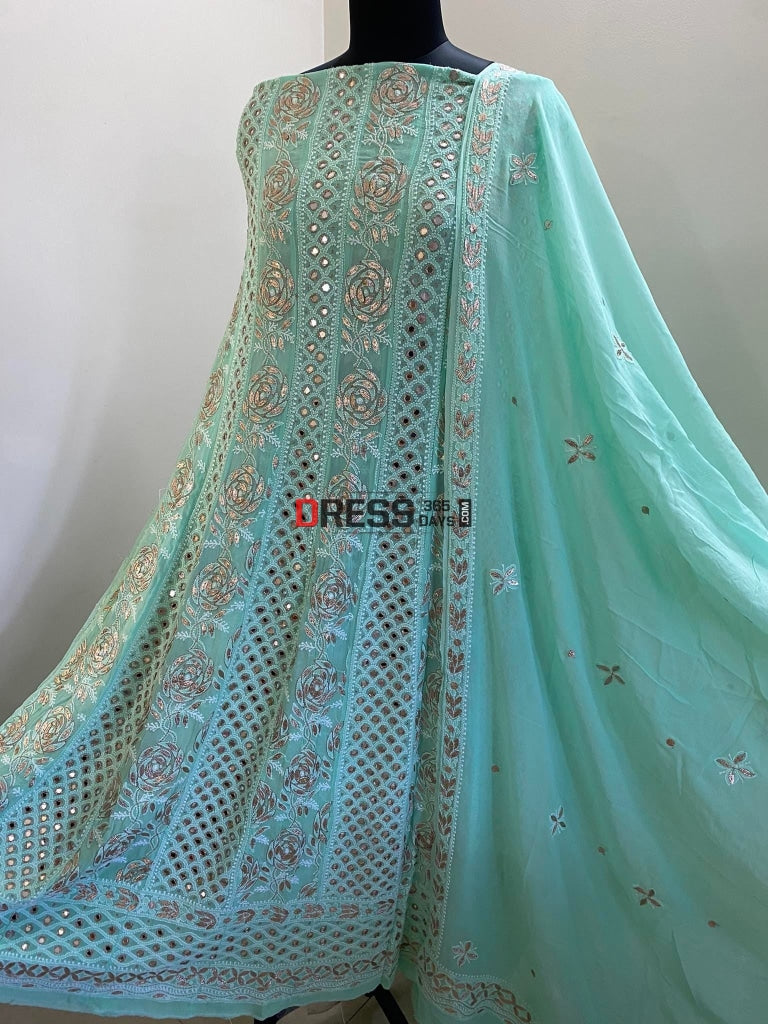 Sea Green Mirror & Gota Patti Chikankari Anarkali
