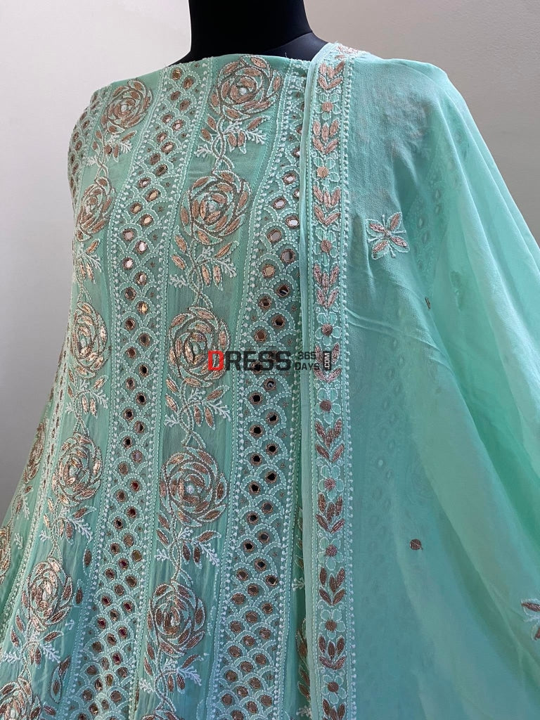 Sea Green Mirror & Gota Patti Chikankari Anarkali