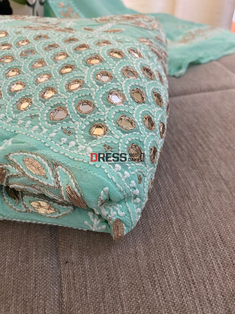 Sea Green Mirror & Gota Patti Chikankari Anarkali