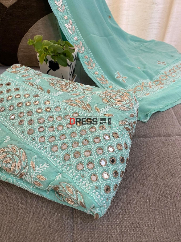 Sea Green Mirror & Gota Patti Chikankari Anarkali