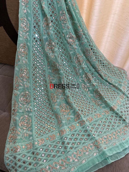 Sea Green Mirror & Gota Patti Chikankari Anarkali