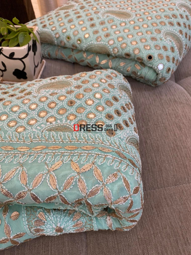 Sea Green Mirror & Gota Patti Chikankari Lehenga Set