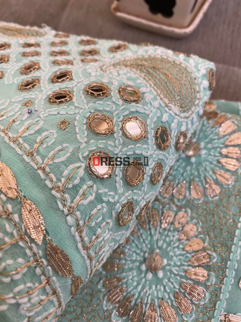 Sea Green Mirror & Gota Patti Chikankari Lehenga Set