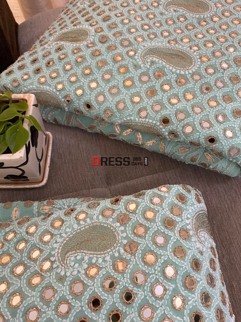 Sea Green Mirror & Gota Patti Chikankari Lehenga Set