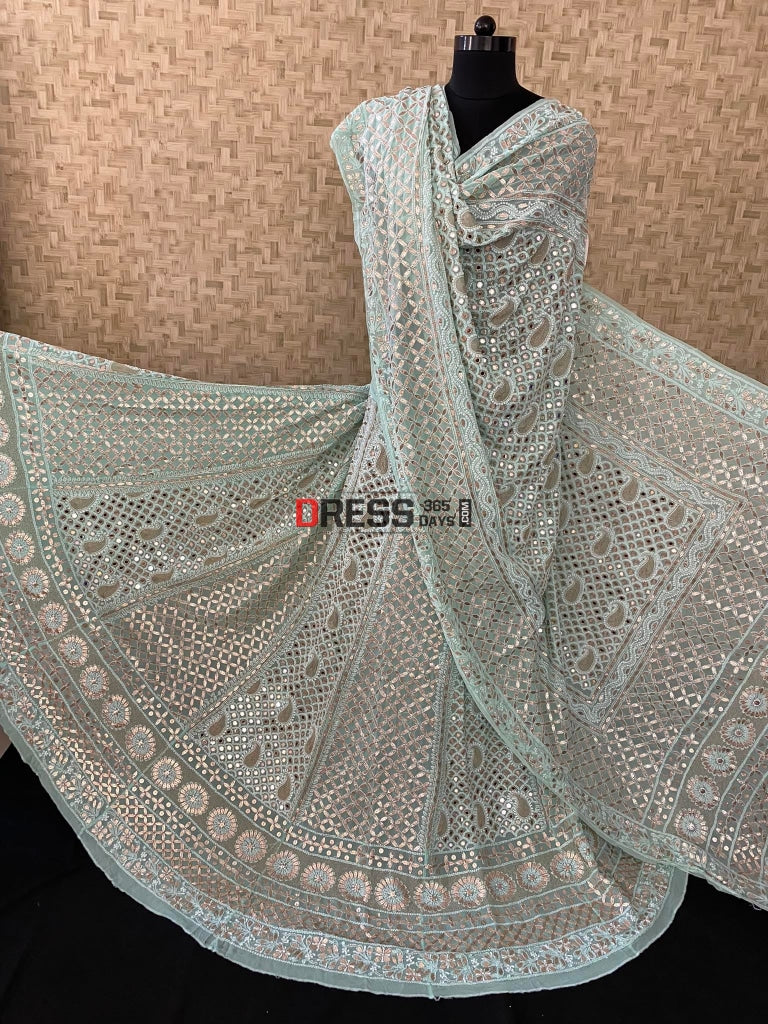 Sea Green Mirror & Gota Patti Chikankari Lehenga Set