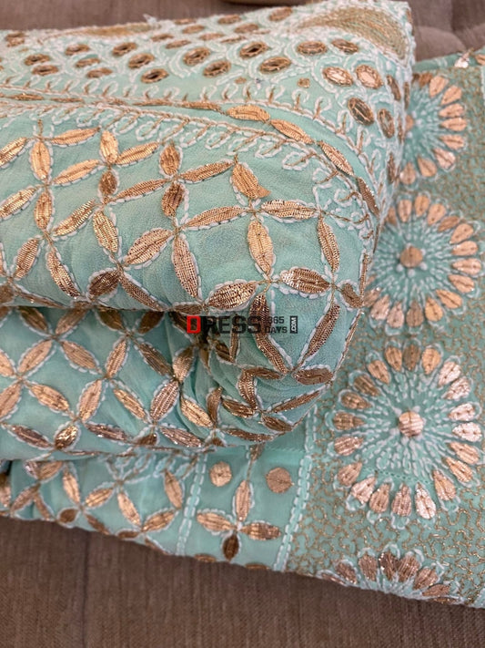 Sea Green Mirror & Gota Patti Chikankari Lehenga Set