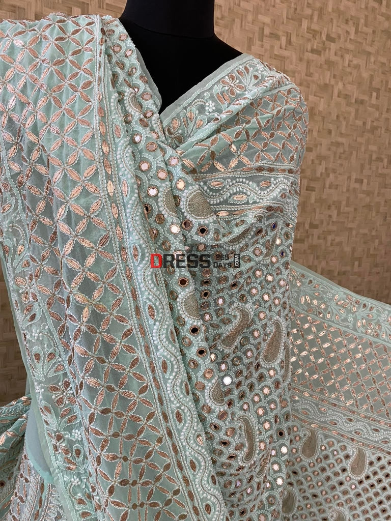 Sea Green Mirror & Gota Patti Chikankari Lehenga Set