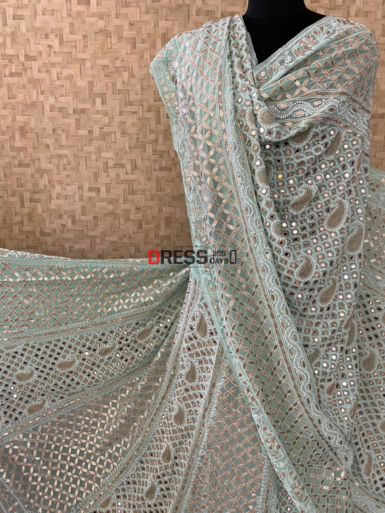 Sea Green Mirror & Gota Patti Chikankari Lehenga Set