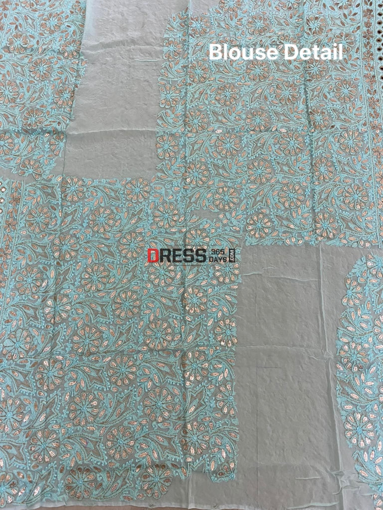 Sea Green Mirror & Gota Patti Lucknowi Lehenga Set Chikankari