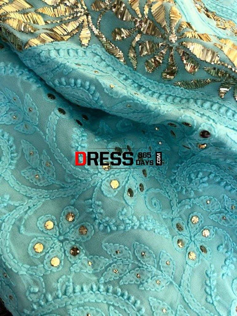 Sea Green Mukaish Neckline Chikankari Suit Suits
